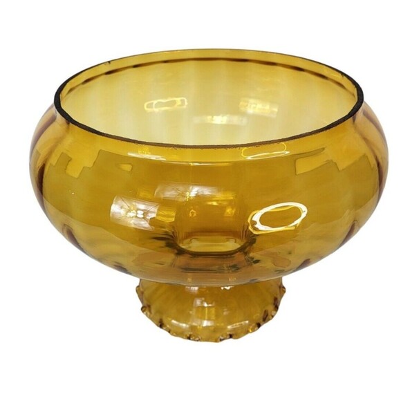 Vintage MCM Amber Ribbed Glass Empoli Ruffled Edge Hurricane Parlor Lampshade - Picture 8 of 11